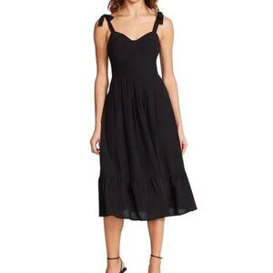 Steve Madden Sophia-Rose Midi Dress Tie Shoulder Lined 4 Black NWT
